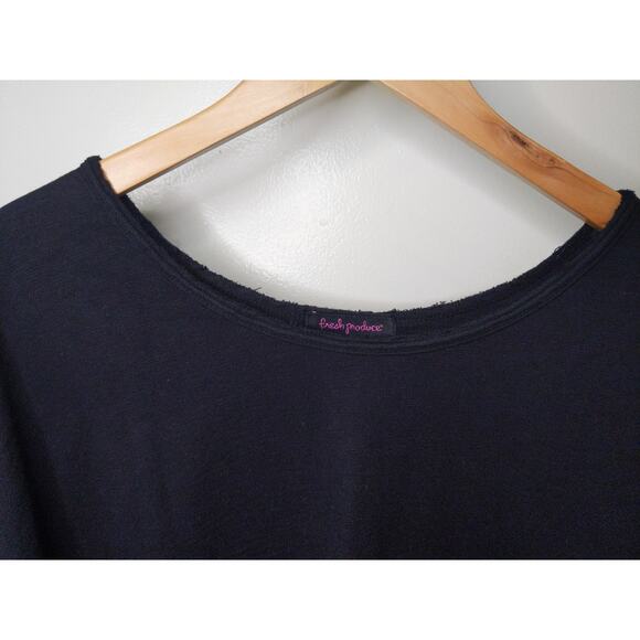 Fresh Produce Black Long Sleeve Raw Edge Top Cotton Rayon Blend USA Made XS/S - Picture 11 of 11